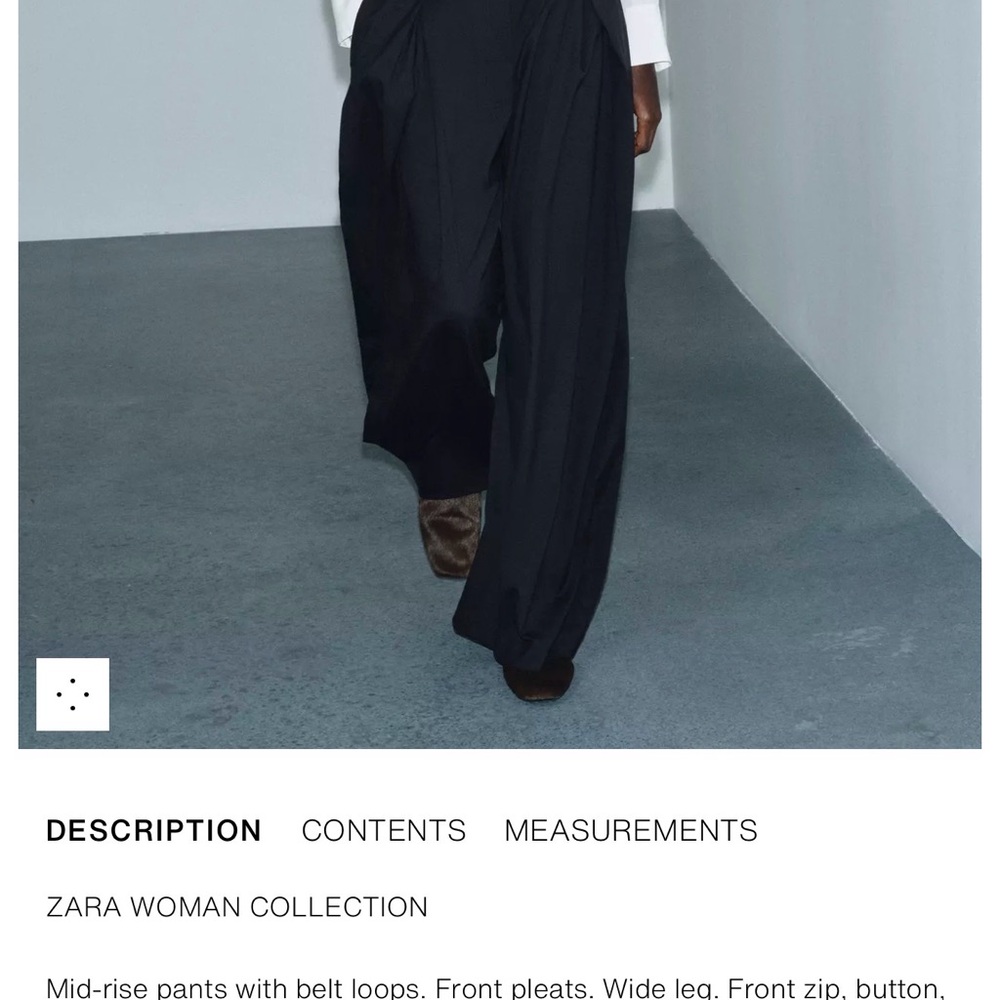 Zara Black Wide-Leg Pleated Trousers